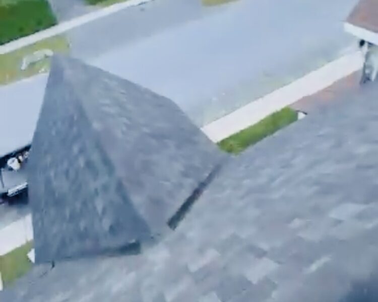 looking down from a steep roof in Hunstville Ontario